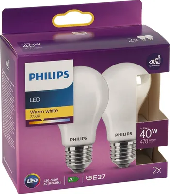 Produktbild von Philips LED Lampe E27 2er Set 4,5W (40W) 2700K 470lm