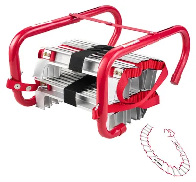 Produktbild von VEVOR Feuerleiter, 2-Stock 4m ausziehbare Notfeuerleiter, leichte Aluminiumlegierung Sicherheitsfluchtleitern mit robustem Polyesterband, rutschfeste Sprossen & breite Stufen, 453KG max. Belastung, 25 ft