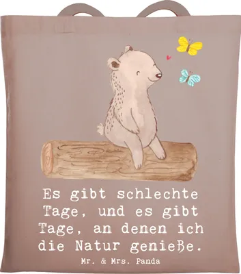 Produktbild von Mr. & Mrs. Panda Tote Bag Bär Naturliebhaber - Braun Pastell - Geschenk, Tasche, Outdoor, tragetasche baumwolle, Beutel, Shopping, Schultasche, Wandern, Nature Lover