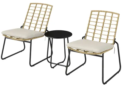 Immagine prodotto di Set da giardino composto da 3 pezzi: 2 poltrone in rattan e un tavolo | Colore: marrone, nero | Dimensioni: 67x56x78 cm