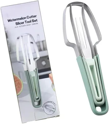 Produktbild von Melonenschneider 3-in-1 – Wassermelonen Schneider & Servierzange für Sommer, Obstsalat, BBQ, Picknick