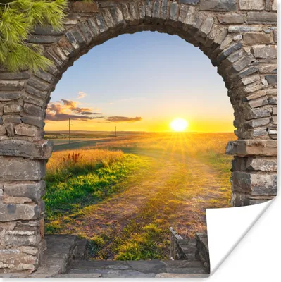 Produktbild von MuchoWow® Poster Landleben - Sonne - Aussicht - Landschaft 75x75 cm - Wand Dekoration