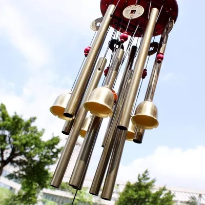 Image de Carillon de jardin en bronze avec 10 tubes et 5 cloches, 85 cm