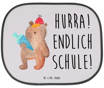 Produktbild von Mr. & Mrs. Panda auto hitzeschutz Bär Schultüte - Grau Pastell - Geschenk, Schulbeginn, Sonnenblende, blendschutz, Schulanfang, Einschulung, Sonnenschutz für, Seitlicher