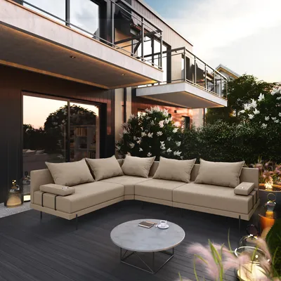 Produktbild von TRADA Gartensofa lounge set L form Bahama M Beige Gartenmöbel set Wasserabweisend Stoff Links