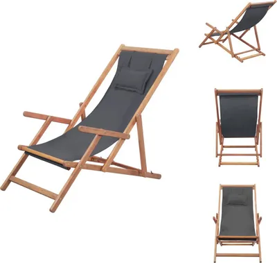 Immagine prodotto di vidaXL Sedia da spiaggia pieghevole con struttura in legno e tessuto grigio - Sedie da giardino