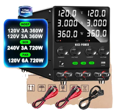 Obrázok produktu pre Laboratórny napájací zdroj DC, dvojkanálový, nastaviteľné napätie a prúd, 120 V/3 A, 240 V/3 A, 120 V/6 A