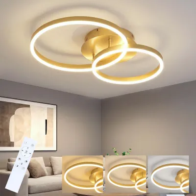 Produktbild von ZMH Deckenlampe LED 46W Deckenleuchte Wohnzimmer Dimmbar mit Fernbedienung Gold 2 Ring aus Acryl Deckenbeleuchtung Modern Design für Schlafzimmer
