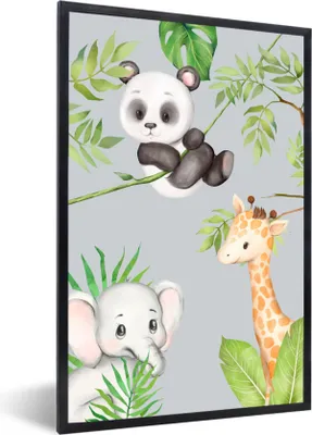 Produktbild von MuchoWow® Gerahmtes Poster Tiere - Kinder - Dschungel 40x60 cm - Poster mit Schwarzem Bilderrahmen Wandposter Rahmen Foto Bilder - Papierdruck - Wandbilder