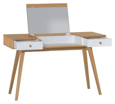 Image de CALICOSY - Coiffeuse avec miroir relevable et 2 tiroirs - L120 x H76/116,6 x P50 cm