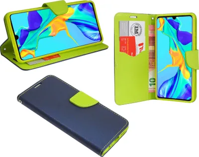 Immagine prodotto di Custodia a libro "Fancy" compatibile con il telefono cellulare HUAWEI P30 custodia a portafoglio con funzione di supporto, slot per schede blu-verde (2 colori)