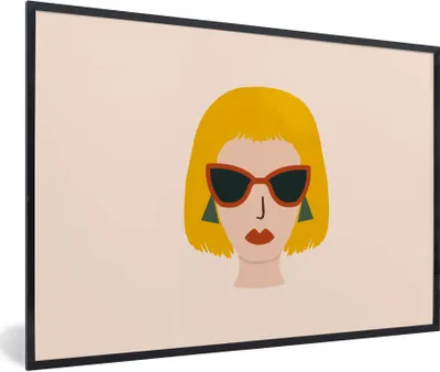 Produktbild von MuchoWow® Gerahmtes Poster Frau - Sonnenbrille - Sommer 90x60 cm - Poster mit Schwarzem Bilderrahmen Wandposter Rahmen Foto Bilder - Fotorahmen - Foto-Plakat