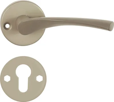 Produktbild von DOMINO Türgriff Drückergarnitur PZ - Profilzylinder Set | Rund-Rosette | Türklinke für Zimmertür, Bürotür, Kellertür & Innentür | Türbeschläge aus Aluminium | Nickel Türdrückergarnitur | EVA-R M9