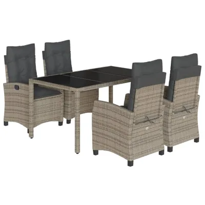 Imagen del producto de vidaXL Juego de mesa de jardín de 5 piezas con cojines, color gris, tejido tipo ratán