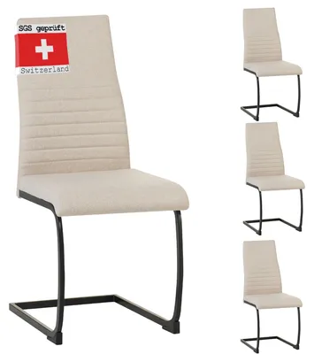Obrázek produktu pro ALBATROS konzolová židle TURANO sada 4 kusů, béžová - jídelní židle s moderním designem, látkový potah, silné čalounění - kuchyňská židle, čalouněná jídelní židle, židle k jídelnímu stolu