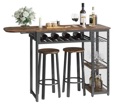 Bartafelset mit 2 Barhockern, Weinflaschenhalter, Industrie-Stil