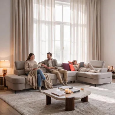Produktbild von MUFFO Ecksofa PRIAM MAXI L-Form Rechts mit Schlaffunktion 125x195 Velours Beige