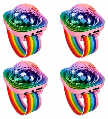 Produktbild von LED Party Armband, 4 Stück pinke Disco Lichter mit RGB Farbwechsel und Musikmodus, Mini Dekolicht für Feier und Bühne