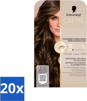 Immagine prodotto di Schwarzkopf - Colore per capelli - Creme Supreme 6-0 - Castano chiaro naturale - 245 g - Confezione risparmio - 20 pezzi