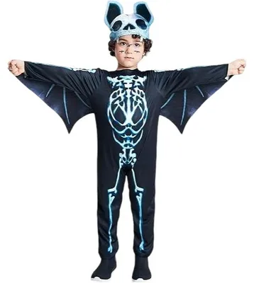 Productafbeelding van Jongens skelet vleermuis kostuum, Halloween verkleeding, 128 cm