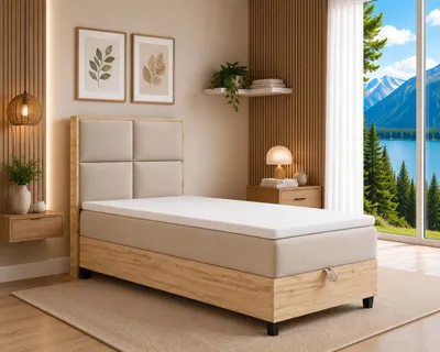 Produktbild von Trinity K-2 Boxspringbett 90x200 mit Bettkasten und Bonellfederkernmatratze | Einzelbett mit Topper und Kopfteil | Mit Liefer- und Aufbauservice