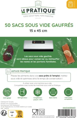 Image de Sacs Sous Vide Gaufres 15 X 45 Cm - Poche De 50 Sacs - Le Pratique