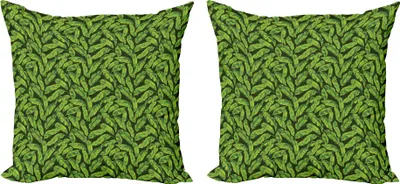Immagine prodotto di ABAKUHAUS Set di copricuscini botanici (2 pezzi), design artistico con motivo tropicale e foglie esotiche, 60 x 60 cm, sempreverde, giallo e verde