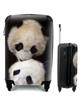 Produktbild von MuchoWow® Koffer Handgepäck Trolley Rollkoffer Kleine Reisekoffer mit 4 Rollen - Panda - Tierfreunde - Schwarz - Cabin Size < 55x40x23 cm & 55x40x20 cm - Fotokoffer - Kabinenkoffer - Boardgepäck - Reise-Box - Reisekoffer - Reisegepäck - Koffer mit Bild - Trolley für Kinder