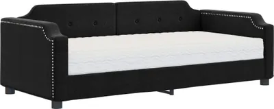 Image de vidaXL Lit de jour avec matelas noir 90x190 cm Tissu