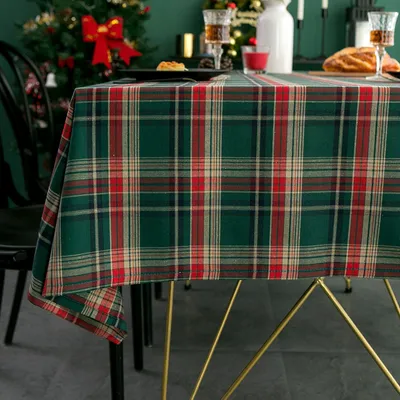 Produktbild von Tischdecke Weihnachten, Karierte Tischdecke Rechteckige 120 x 120 cm, Weihnachtstischdecke Xmas Baumwolle Polyester Waschbar für Weihnachts Party Küche Hochzeit Tischtuch Dekoration (Rot Grün)