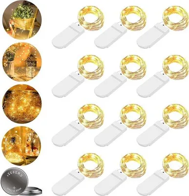 Produktbild von Kupferdraht-LED-Lichtketten - 12 Stück - 2 m - 20 LEDs - warmweiß - außen - DIY.