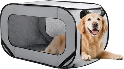 Produktbild von Hundetransportbox, 92 x 52 x 52 cm - zusammenklappbar, aus Oxford-Stoff - atmungsaktives Mesh-Gewebe - ideal für Reisen