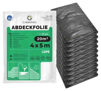 Image de Film de protection Garronda 4 x 5 m, lot de 10 - Film de protection LDPE 20 µ, gris - Film de protection pour meubles et sols - Film de chantier résistant à la déchirure pour les travaux de rénovation et de peinture sans ruban adhésif GD-0222