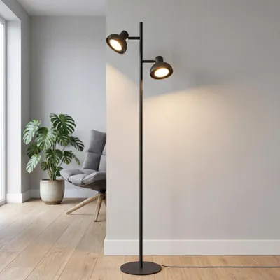 Produktbild von Stehleuchte Schwarz Wohnzimmer Metall GU10 2-flammig 138 cm Stehlampe flexibel