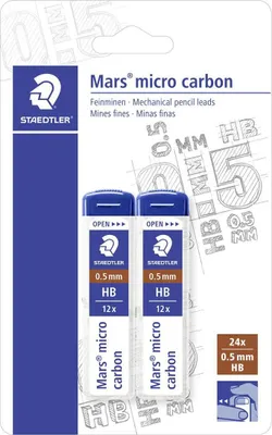 Immagine prodotto di 10x Mars 2505HBBK2D Matita a mina fine Mars micro 0,5 mm HB 2 pezzi BK