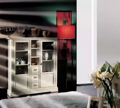 Produktbild von Wohnzimmer Möbel Holz Vitrine Glas Schrank Echtholz Anrichte Vitrine