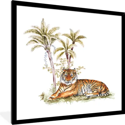 Produktbild von MuchoWow® MuchoWow® Gerahmtes Poster Tiger - Baum - Augen 40x40 cm - Poster mit zchwarzem Bilderrahmen - Mit Rahmen - Wanddekoration Schlafzimmer