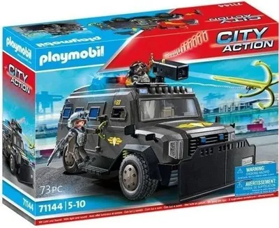 Produktbild von PLAYMOBIL Spezialeinsatzfahrzeug, City Action Elite Einheit, 73 Teile, Inklusive 2 Figuren, Schneepflug, Harpunenwerfer