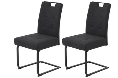 Produktbild von Hela Tische, 2er Set Esszimmerstuhl Freischwinger Wien, Bezug Webstoff Anthrazit, Flachrohr Metall Gestell Schwarz,  XL Sitzbreite, Komfortsitz mit Federkorb, Hochlehne mit Griff, 140kg belastbar