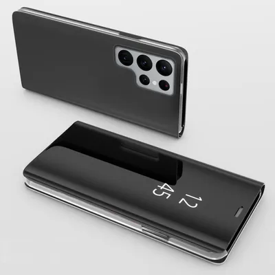 Produktbild von Handy Hülle für Samsung Galaxy S22 Ultra Clear View Hülle Klapp Flip Hülle Bumper Cover Spiegel Mirror, Farbe: Schwarz