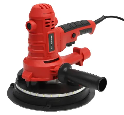 Immagine prodotto di Levigatrice per cartongesso - Levigatrice manuale per pareti e soffitti, 800W, 220V - Disco da 18 cm - 1200–2500 giri/min - Luce LED - Aspirazione polvere - Colore: rosso