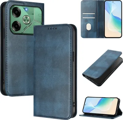 Immagine prodotto di Custodia per Tecno Pova 6 4G, custodia in pelle vintage con protezione RFID, slot per carte di credito, supporto Blu