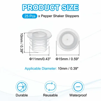Produktbild von Salzst?psel und Pfefferstreuerstopfen 10mm/0,39" Verschluss Stopfen, 25 Stš¹ck Kunststoffstopfen Salzstreuer Stecker Ersatz Klarer Runder Endkappe Gummipfropfen fš¹r Flaschen Rohre