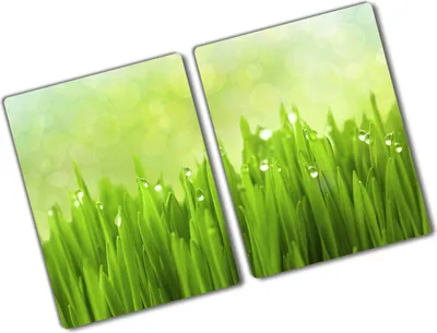 Produktbild von Tulup Glas Herdabdeckplatte - 2x40x52 cm - Glaskeramikkochfeld-Abdeckung Spritzschutz Glasabdeckplatte Kochplattenabdeckung und Schneidebrett - Zweiteilig - Blumen & Pflanzen - Gras - Grün