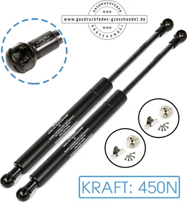Produktbild von 2x Gasdruckfeder Ersatz LIFT-O-MAT 450N mit Beschlag Gasdruckdämpfer Kesseböhmer mit Aufnahme aus Metall Schwarz