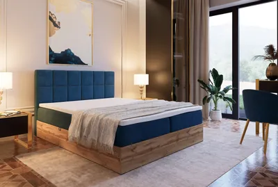 Produktbild von Marlux-Meble Riko III Kontinentalbett 160x200 cm Modern Bequemes Hochbett Gepolstert Mit Matratze Und Zwei Bettzeugbehälter (Monolith 77 - Marine)
