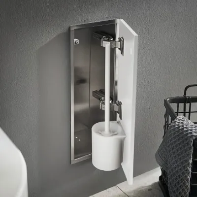 Produktbild von emco asis module pure Toilettenbürstengarnitur-Modul, Unterputz, Anschlag rechts, Holzfront, 435x170mm, 975551305