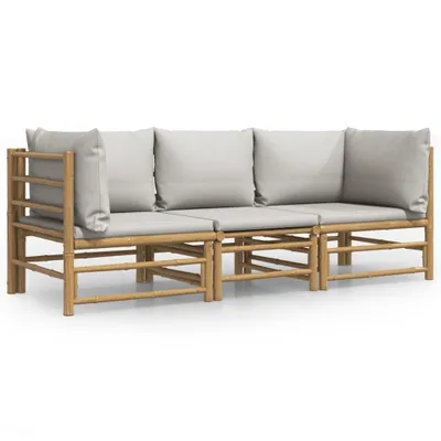 Produktbild von 3-tlg. Garten-Lounge-Set mit Hellgrauen Kissen Bambus