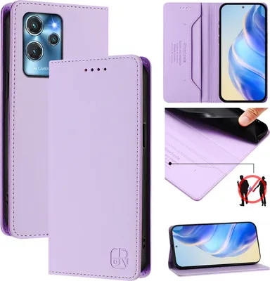 Produktbild von Lederhülle für Oukitel C32 Hülle Flip Brieftasche Kartenfächern Ständer Schutzhülle Violett