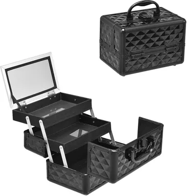 Produktbild von GOPLUS Schminkkoffer Kosmetikkoffer, Beauty Case, Make up Box, Friseurkoffer, , Multikoffer, Etagenkoffer, Werkzeugkoffer für Reise (Schwarz)